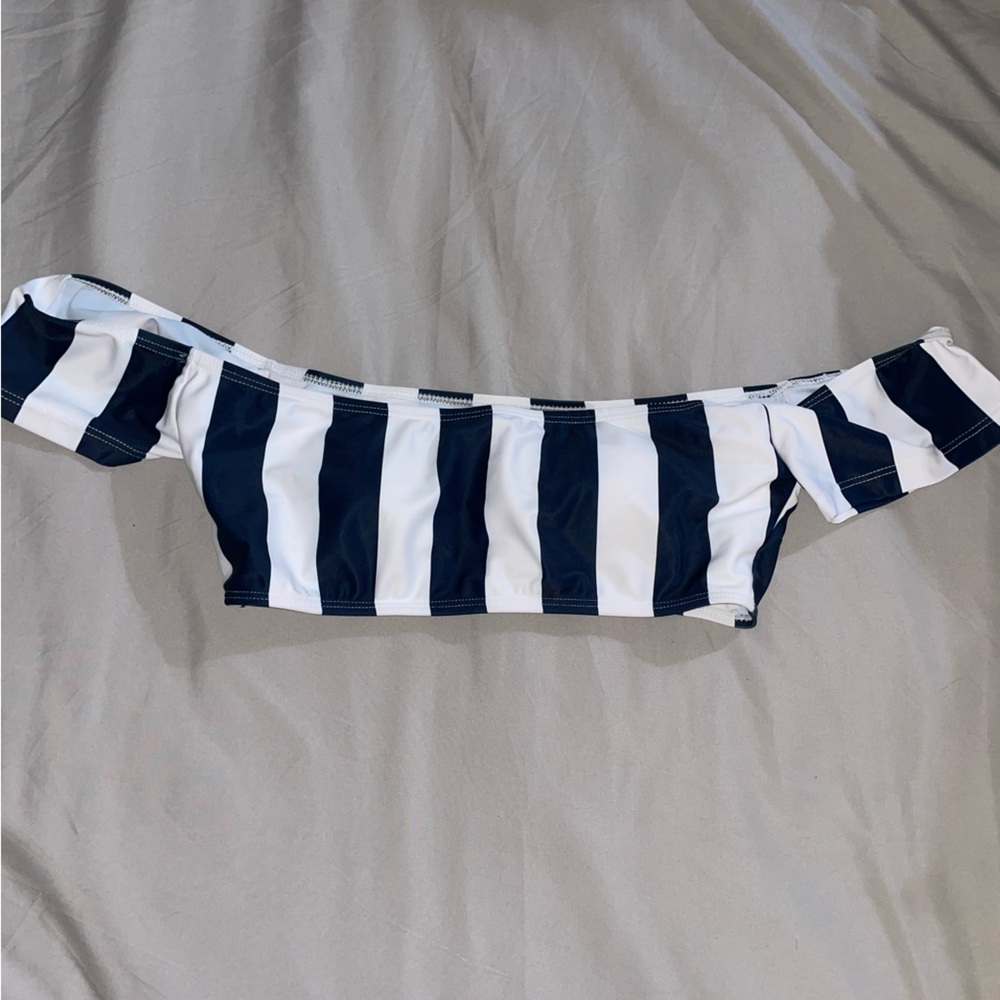 Striped Off the shoulder Swim Suit Top